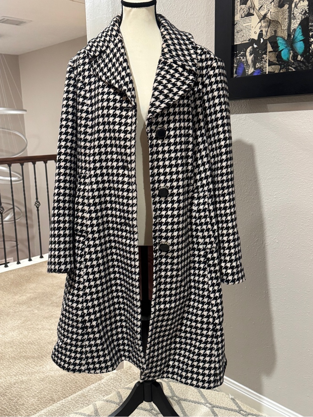 kate spade Black & White Houndstooth Pea Coat